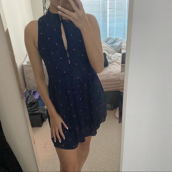 SIENNA SKY Blue Pink Hearts Patterned Keyhole Mini Dress - Picture 2 of 6